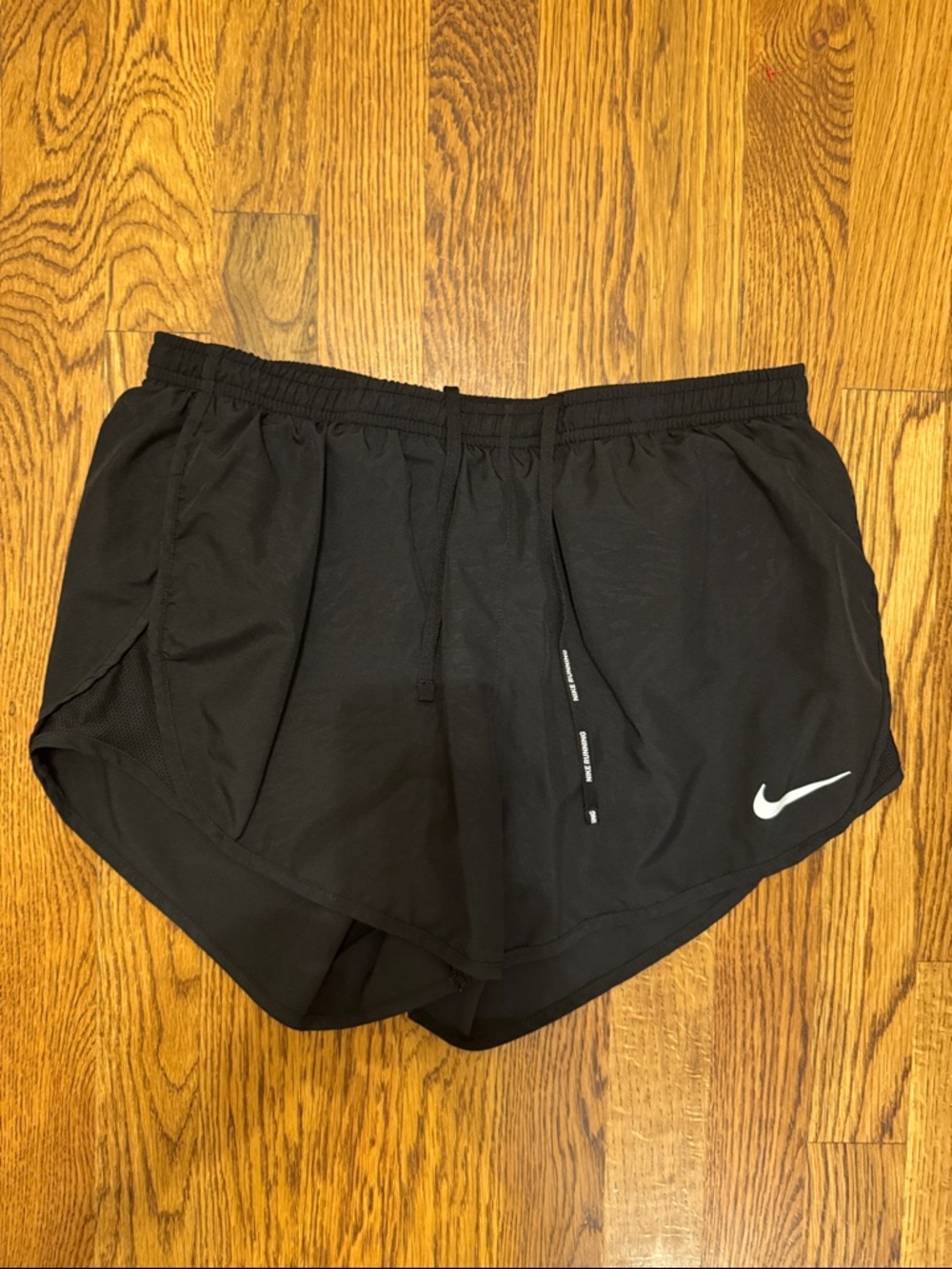 Nike Running Black Athletic Shorts with White Swoosh size Medium